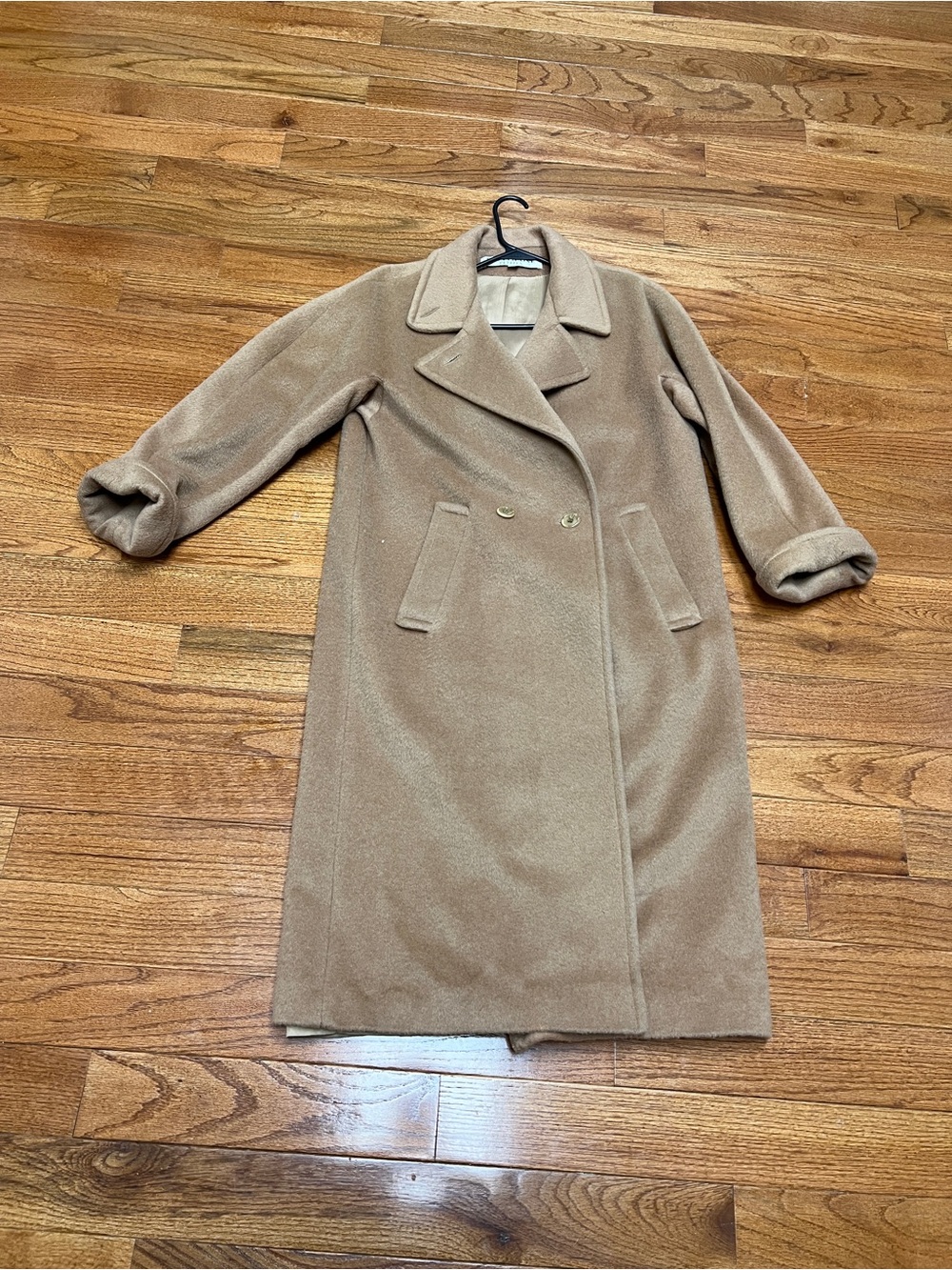 Vintage Women's Classic Double-Breasted Long Coat - Tan wool, mohair union tag